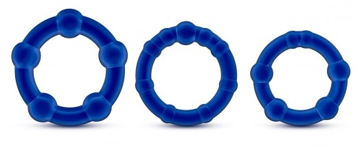 Набор из 3 синих эрекционных колец Stay Hard Beaded Cockrings - Blush Novelties - в Смоленске купить с доставкой