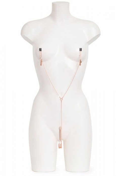 Золотистые зажимы для сосков и клитора All Sensation Nipple and Clitoral Chain - Fifty Shades of Grey - купить с доставкой в Смоленске