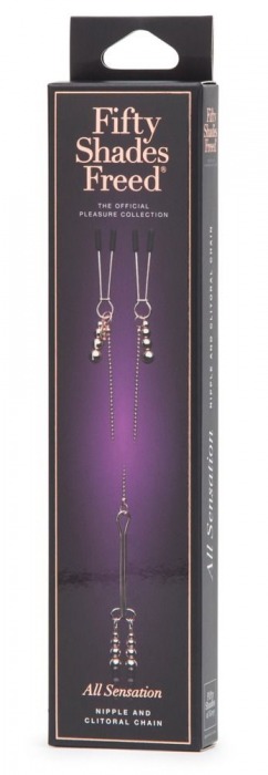 Золотистые зажимы для сосков и клитора All Sensation Nipple and Clitoral Chain - Fifty Shades of Grey - купить с доставкой в Смоленске