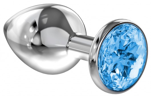 Большая серебристая анальная пробка Diamond Light blue Sparkle Large с голубым кристаллом - 8 см. - Lola Games - купить с доставкой в Смоленске