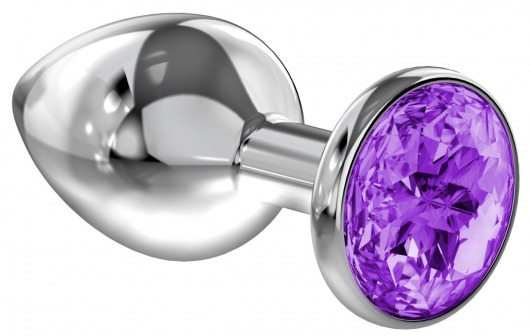 Большая серебристая анальная пробка Diamond Purple Sparkle Large с фиолетовым кристаллом - 8 см. - Lola Games - купить с доставкой в Смоленске