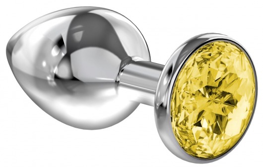 Большая серебристая анальная пробка Diamond Yellow Sparkle Large с жёлтым кристаллом - 8 см. - Lola Games - купить с доставкой в Смоленске