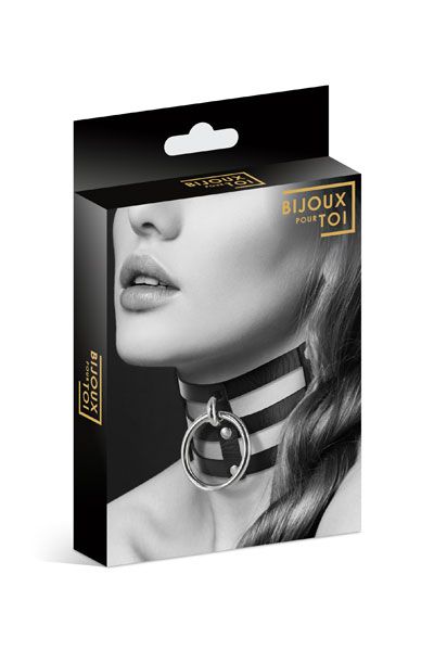 Чёрный тройной чокер с большим кольцом - Bijoux Pour Toi - купить с доставкой в Смоленске