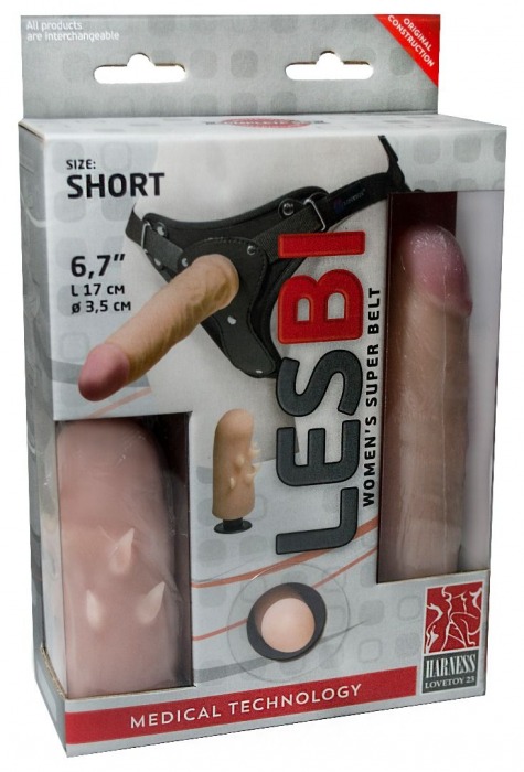 Телесный поясной страпон LESBI с вагинальной пробкой - 17 см. - LOVETOY (А-Полимер) - купить с доставкой в Смоленске