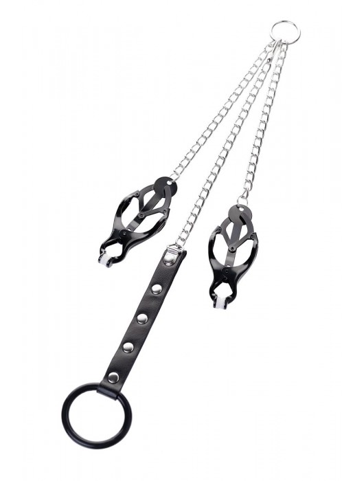 Черно-серебристые зажимы для сосков с кольцом для пениса TOYFA Metal - ToyFa - купить с доставкой в Смоленске