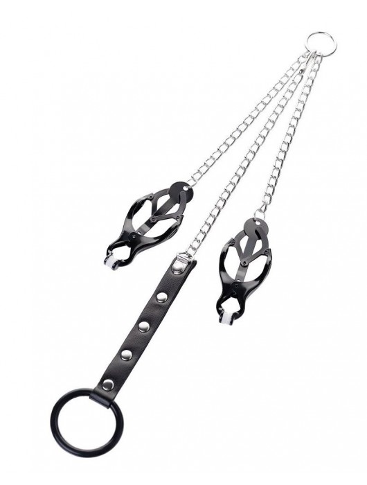 Черно-серебристые зажимы для сосков с кольцом для пениса TOYFA Metal - ToyFa - купить с доставкой в Смоленске